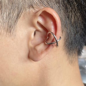 Tour d'oreille en X sans piercing avec argent sterling, boucle d'oreille en chaîne, manchettes d'oreille en forme de conque en or, créoles cool pour unisexe, cadeaux d'anniversaire de Noël