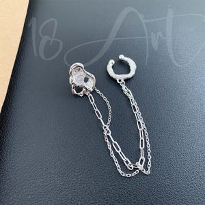 Sterling silver chain ear cuffs,ear cuff no piercing,cartilage ear cuff,double chain ear wrap,post stud earrings,Ear Crawler for women