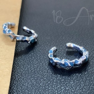 Sterling Silver Hammered Ear Cuff,Unique Enamel  Hoop Earrings,No Piercing Ear Cuff, Dainty Cartilage Earring,Huggie Earrings fro Women
