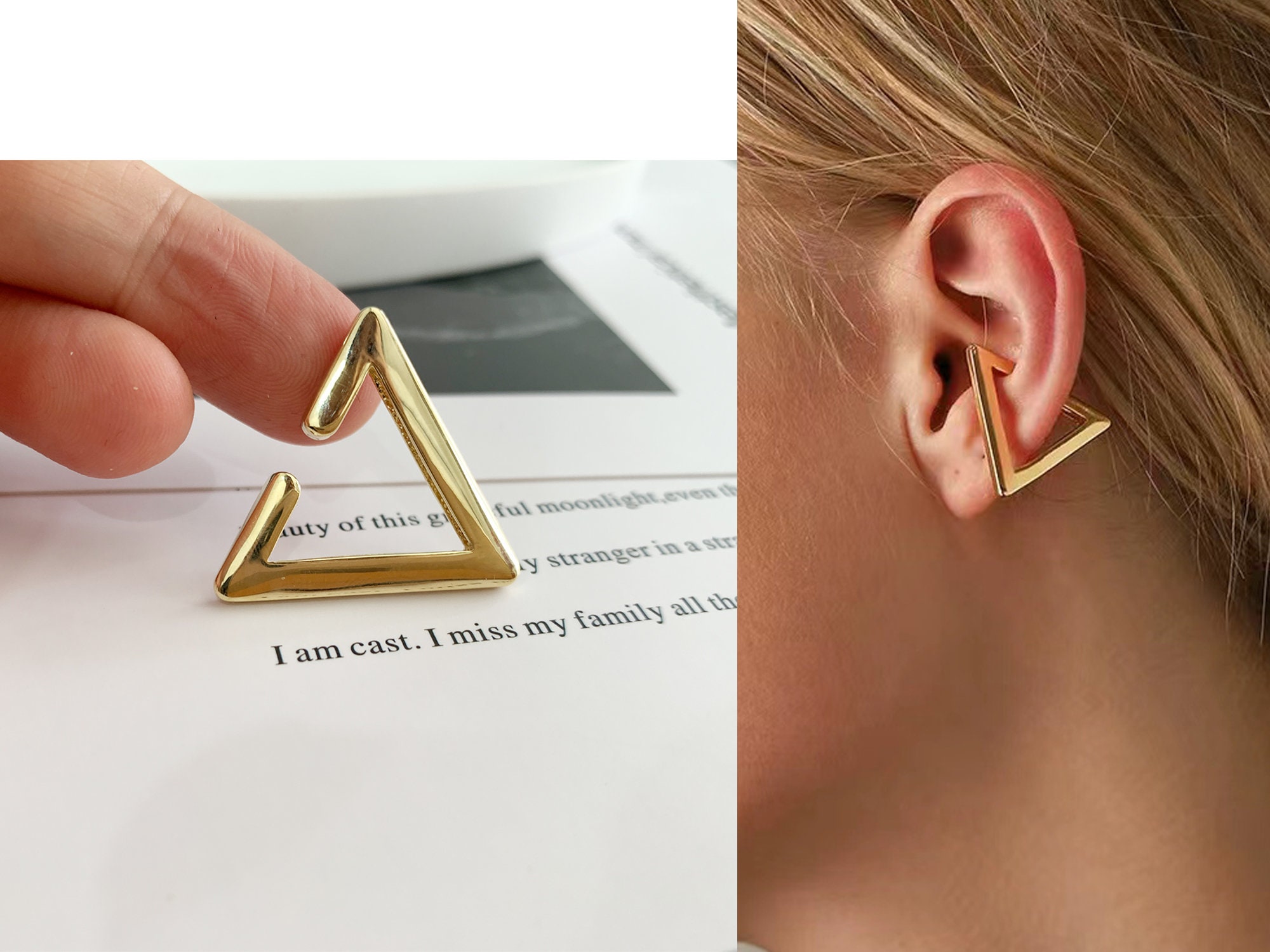 Edgy Triangle Ear Jackets in Gold 