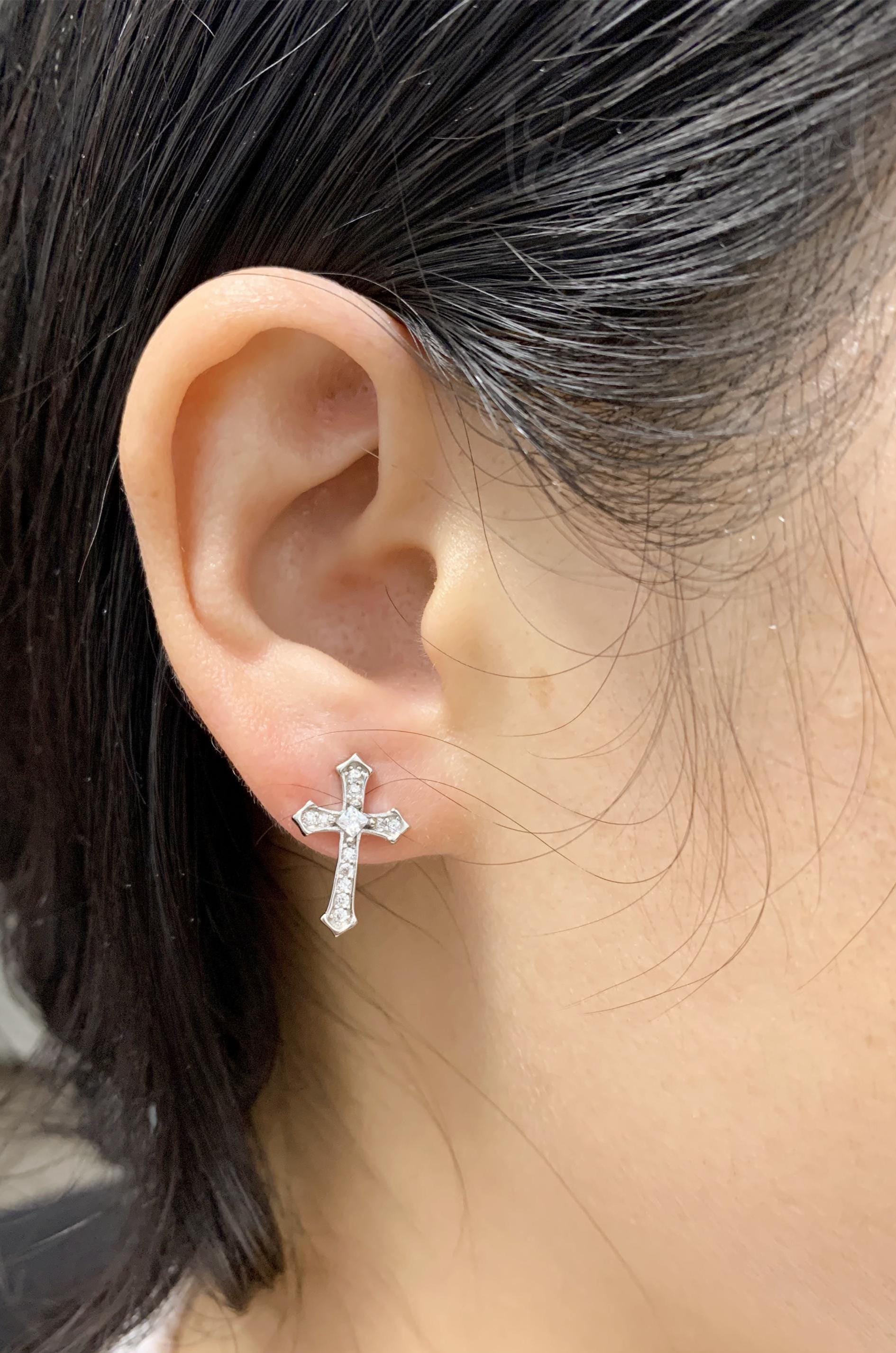 CZ Cross Stud Earrings, Sterling Silver Cross Earrings, Pave
