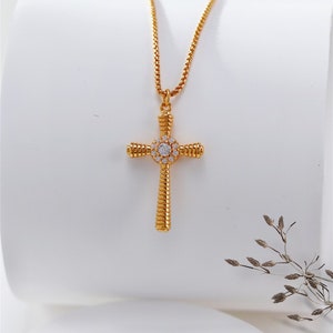 Sterling Silver Cross Pendant Necklace,Gold Dainty Cross Necklace,Minimalist CZ Stone Necklace,Christian Baptism Gift for Her,Religious