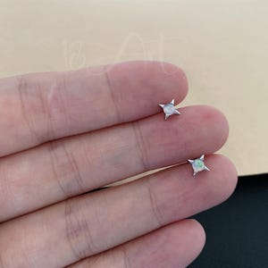 Tiny Star Screw Back Earrings,Sterling Silver Opal Cartilage Post Earrings,Helix Stud Earrings,Minimal Earrings,Tiny Conch Stud for Gilrs