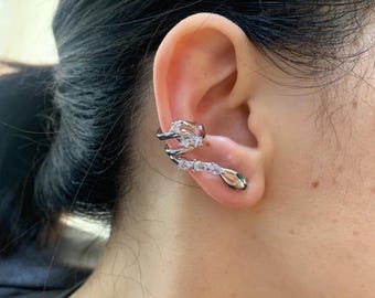 Pendientes de serpiente con forma de trepador, pendientes de serpiente, pendientes de plata de ley para mujer, pendientes de serpiente con circonita cúbica, regalo para ella.