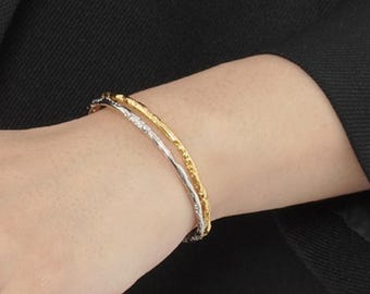 Thin Sterling Silver Bangle, Open Hammered Bangle  Bracelet, Simple Stacking Bracelet, Minimalist Jewelry, Delicate Skinny Cuff Bracelet