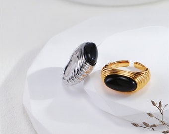 Black Onyx Ring,925 Sterling Silver Ring,Gold Onyx Ring,Adjustable Unisex Ring,Cool Rings,Gemstone Ring,Healing Crystal, Birthday Gift