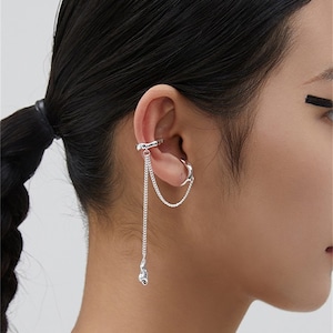Unique Chain Ear Cuffs, Double  Hoop  Cartilage Earrings,Ear Cuff Earrings,Long Chain Ear Cuffs ,Gold Ear Wrap,No Piercing Conch Earrings