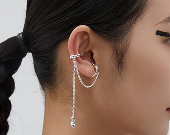 Unique Chain Ear Cuffs, Double Hoop Cartilage Earrings,ear Cuff