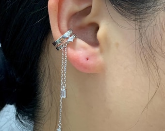 Double Band Dangle Ear Cuffs ,Chain Cuff Earrings,Sterling Silver Ear Cuffs ,Conch Earring for Women,Drop Ear Wrap,Birthday Gift for Her