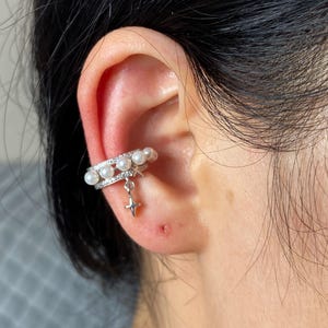 Pearl Ear Cuff with Sterling Silver ,Gold Plated Cuff Earrings,Faux Piercing,Ear Cuffs,Bridesmaid Gift, Gift Ideas for Friends
