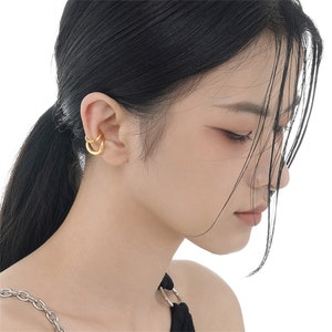 Double Band Ear Cuff ,Sterling Silver Ear Wrap, Helix Earrings,Gold Ear Cuff No Piercing ,Cartilage Earring,Fake Piercing,Hoop Cuffs,Gifts image 2