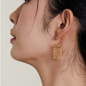 Sterling Silver Bar Dangle Hoop Earrings,Tassel Drop Earrings,Spike Charm Earrings,Gold Huggie Earrings,Gold Bar Drop Earrings,Gift fo her