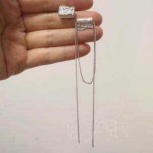 Asymmetric Sterling Silver Long Chain Dangle Earrings,Hammered Stud Earring for Women,Best Birthday Gift for her