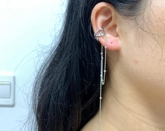 Dangle Long Chain Ear Cuff No Piercing,Irregular Dripping Ear Cuff with 925 Sterling Silver,Conch Cuffs Earring ,Unique Gift for her