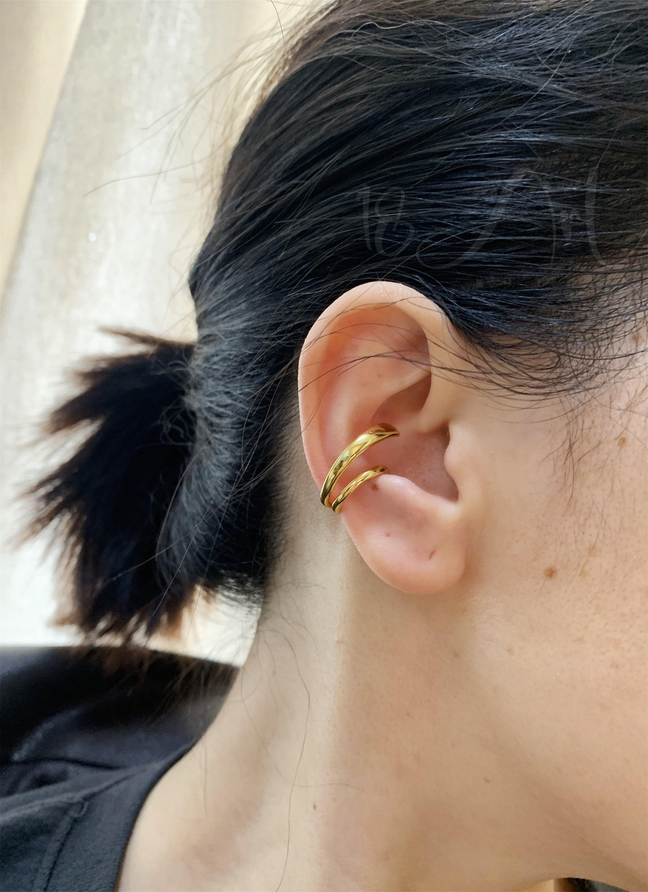 Sterling Silver Double Ear Cuffs,Ear Cuff No Piercing,Gold Ear Cuffs,Double Conch Ear Cuffs,Simple Unisex Ear Cuff,Gold Wrap Earring,