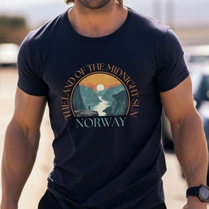 Norway T-Shirt for Men Midnight Sun Fjord Shirt Gift for Him Hiking Tee Outdoors Nordic Travel Heritage Fast Shipping