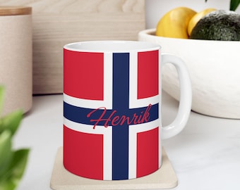 Norway Mug with Name Personalized Mug Norwegian Mug Norway Flag Mug Gift May 17th Mug Syttende Mai Mug Norway Coffee Mug Norway Custom Mug