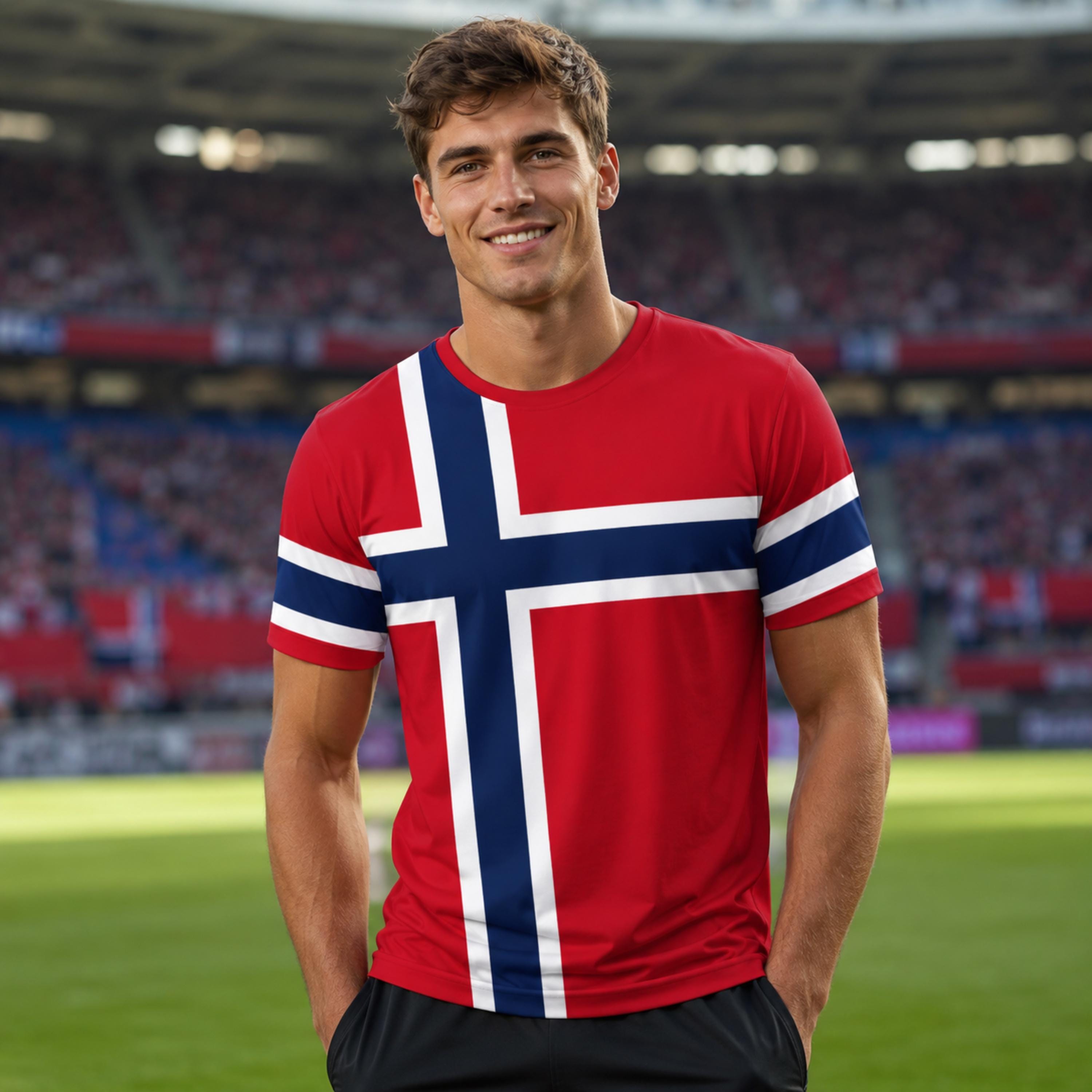 ノルウェーサッカーユニフォーム ノルウェー国旗シャツ メンズスポーツ
