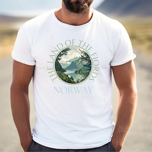 Norway T-Shirt for Men Nordic Landscape Gift for Him Fjord Hiking Tee Scenic Norway Shirt Fast Shipping Outdoors Travel Top
