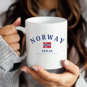 Norway Mug Senja Norwegian Flag Souvenir Nordic Coffee Cup Travel Gift Travel Memory Scandinavian Mug 11oz 15oz