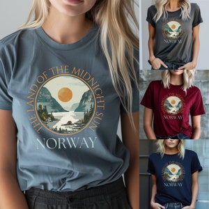 Noway Summer T-shirt Norwegian Fjord T-shirt Norway Tee Norway Gift Norway Souvenir Midnight Sun Norwegian Gift for her Norway Fjords