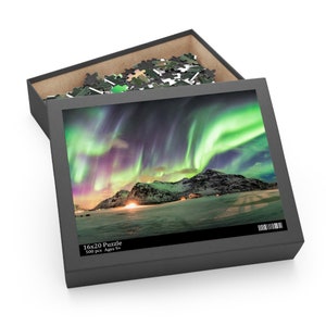 Lofoten Norway Jigsaw Puzzle Norwegian Winter Northern Lights Norway Puzzle Aurora Borealis Gift from Norway Gift Box(120, 252, 500-Pieces)