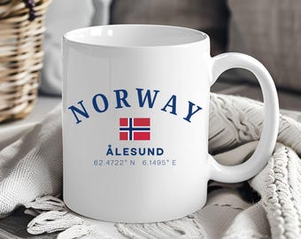 Norway Mug Alesund Norwegian Flag Souvenir Nordic Coffee Cup Travel Gift Travel Memory Scandinavian Mug 11oz 15oz
