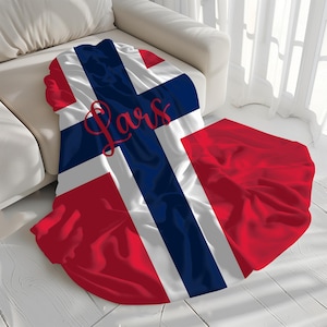 Personalized Norwegian Flag Blanket Norway Flag Custom Nordic Throw Blanket Koselig Norway Blanket Gift Name Boys Girls May 17th Celebration