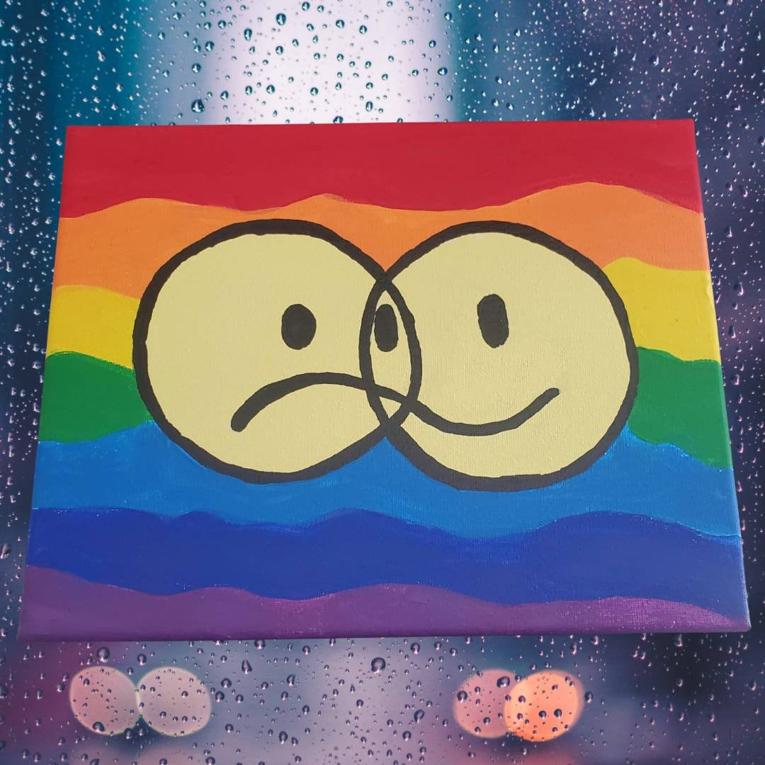 Trippy Happy Sad Face Painting. Mental Health Painting. - Etsy