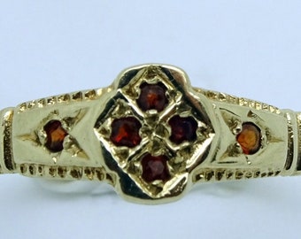 9ct Yellow Gold Multi-Stone Art Deco Garnet Band Ring, Size O