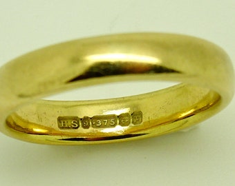 Vintage Solid 9ct Yellow Gold Fully Hallmarked Wedding Band, Size S, 5.12 g