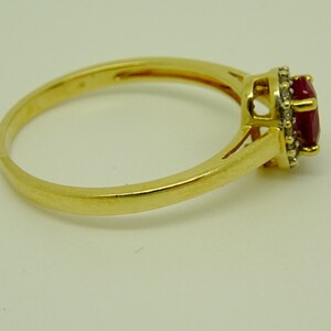 Stunning 9ct Yellow Gold Ruby & Diamond Multi Stone Cluster Ring, Size N 1.55g image 4