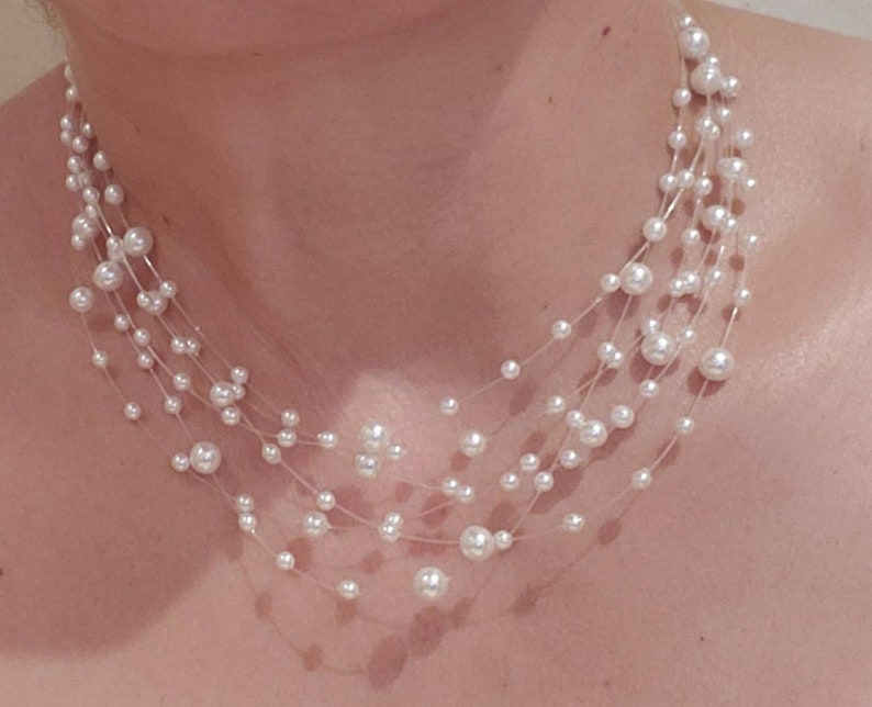 Set of White Pearl Necklace and Earrings