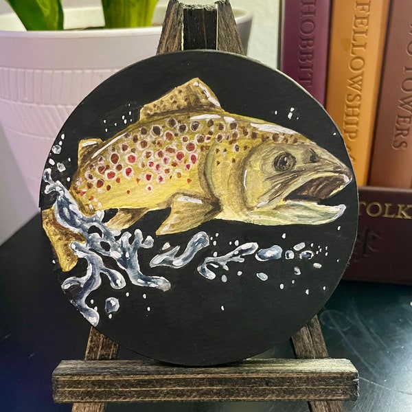 Mounted Circle Watercolor Painting - “Brown Trout”