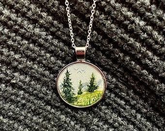 Hand-painted Watercolor Pendant Resin Necklace Keychain