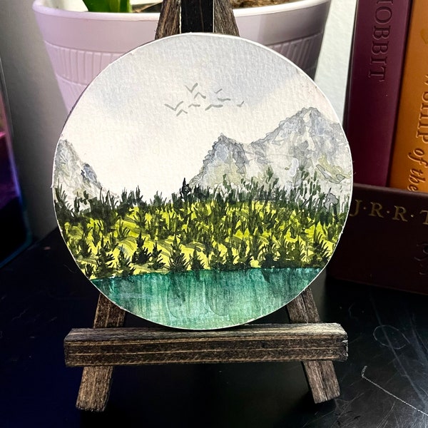 Mounted Circle Watercolor Painting - “Fairy Lake”
