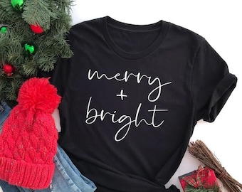 Christmas Shirts for Women, Merry and Bright Shirt, Christmas Tee, Holiday Shirt for Women, Soft Women, Christmas Shirt, Christmas T Shirt