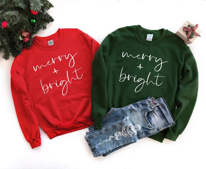 Christmas Sweatshirts for Women, Merry and Bright Sweatshirt, Christmas Holiday Sweatshirt for Women, Christmas Sweatshirt, Christmas Gift 