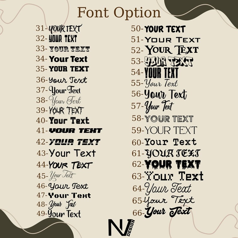 a font option menu with various font styles and sizes, allowing users to choose from a range of options to create custom text.