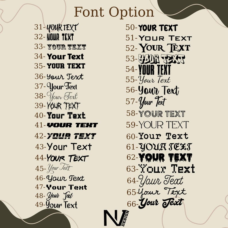 a font option menu with various font styles and sizes, allowing users to choose from a range of options to create custom text.