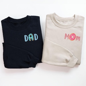 Mom Dad Donut Sweetshirt, Mom Dad Donut Shirt, Left Chest Donut Sweats, Donut Family T-shirt, Birthday gift, Gift for dad, Gift for mom