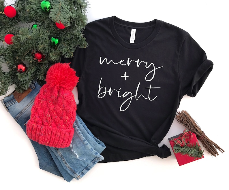 Christmas Shirts for Women Merry and Bright Shirt Christmas image 1