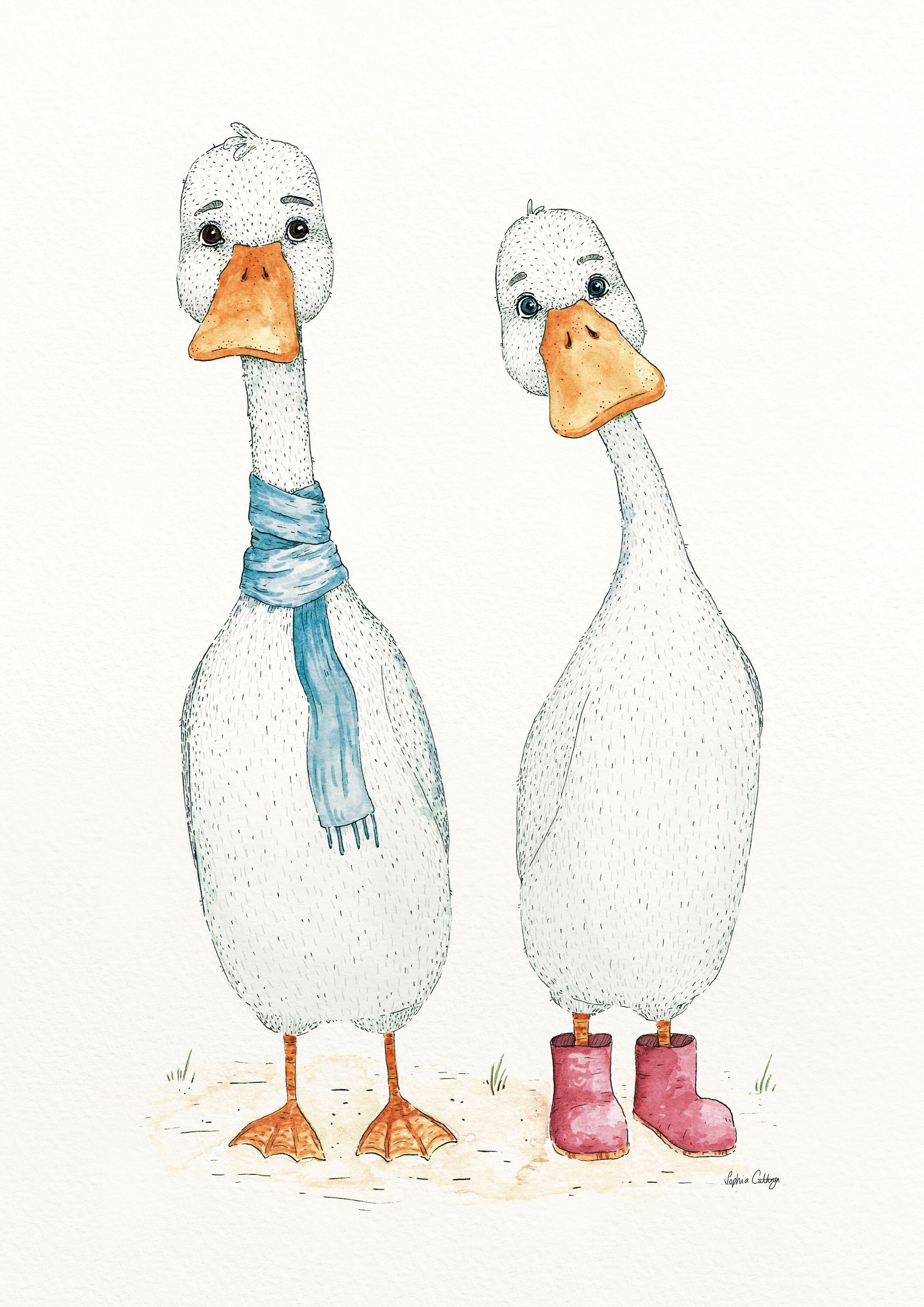 Zwei süße Enten A4 Aquarell Druck Etsy.de