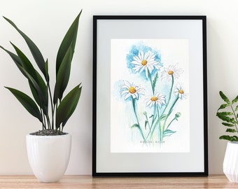 Chamomile, Daisy, spring Floral art, Inspirational wall art, realistic art, botanical painting, floral wall decor, positive quote art print