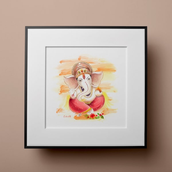 Ganesha wall art, watercolor painting, Hindu god print, digital download Ganesha, Ganpati wall art, spiritual gifts, Indian printable art