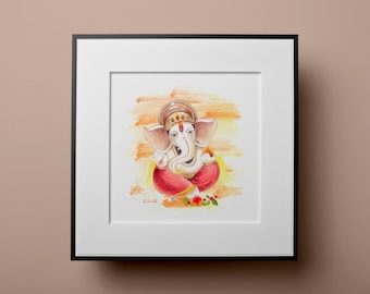 Ganesha wall art, watercolor painting, Hindu god print, digital download Ganesha, Ganpati wall art, spiritual gifts, Indian printable art