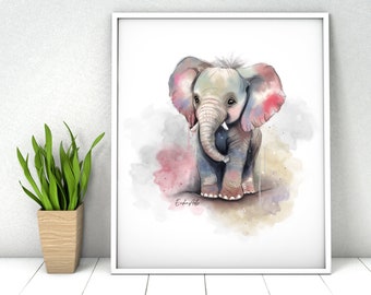 Cute Baby Elephant Art, Baby Animals Print, Animal Print, Nursery Playroom Art, Kids room wall art, Abstract Animal Art, Abstract Elephant