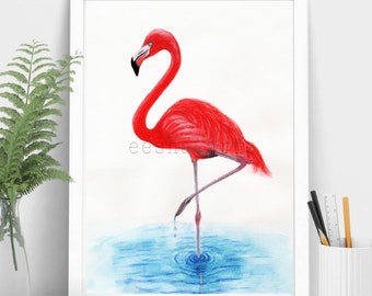 flamingo digital print, Stork Birds Print, Printable Wall Art, Wild Bird, Living Room Decor, Freshwater, instant download, nursery wall art