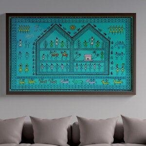 Geometric Art-Set of 2 Paintings, Asian Folk Art Painting, Warli Painting, Mid Century Art, Modern Art, Tribal Painting, Abstract Modern Art image 2