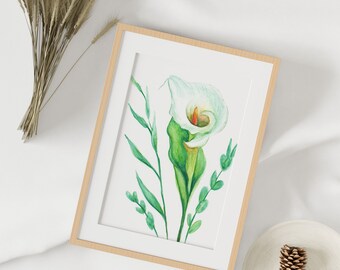 Calla Lily, White Lily, Lilies, Peace Lily Art, Spring Flowers, Botanical Art, Botanical Wall Hanging, Living Room Decor, Divine Floral Art